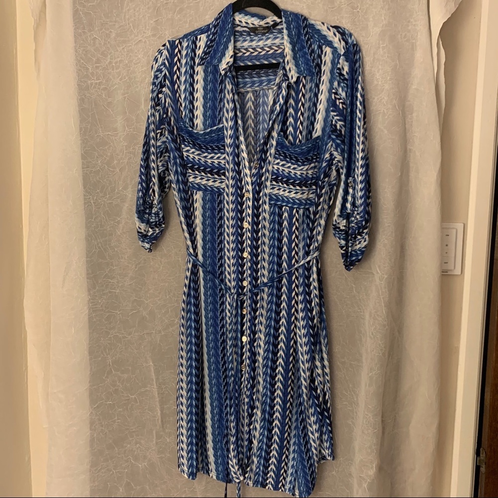 Knee-length Stretchy Patterned Shirt Dress